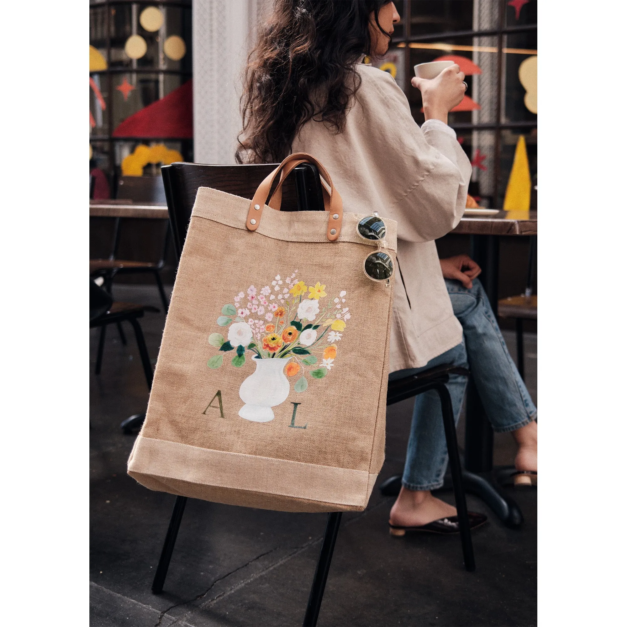 Market Bag in Natural Bouquet with White Vase by Amy Logsdon