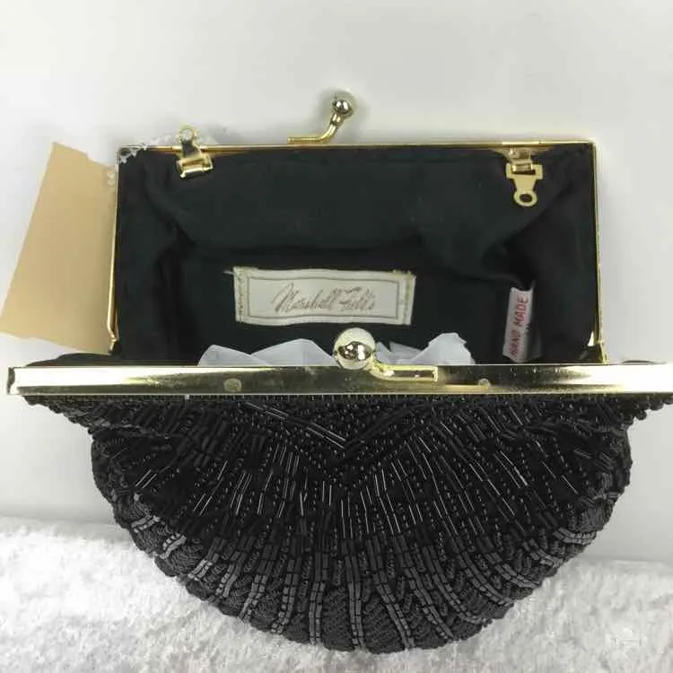 Marshall Field & Company Black Vintage Beaded Kiss Lock Evening Bag