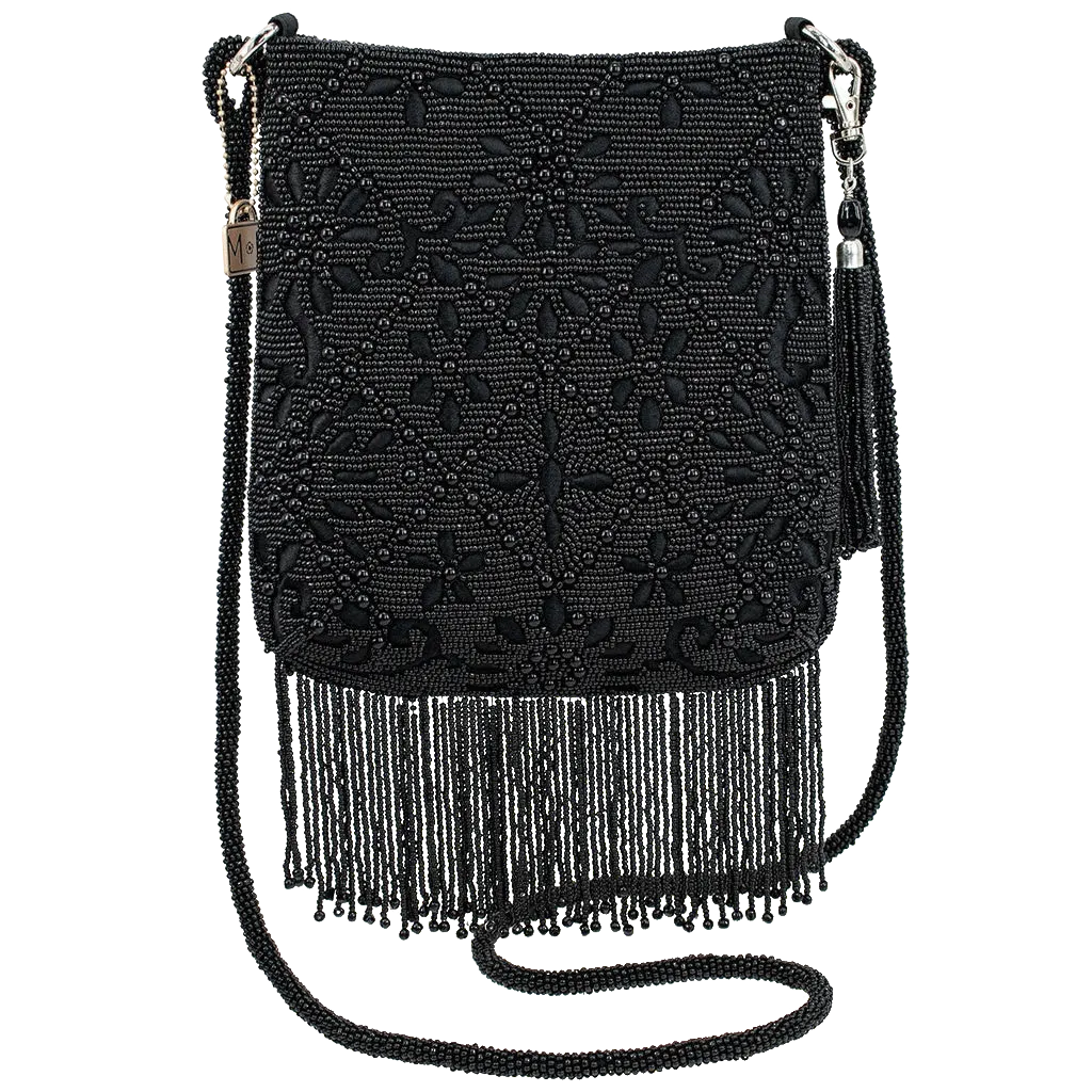 Mary Frances Black Fringe Crossbody Bag