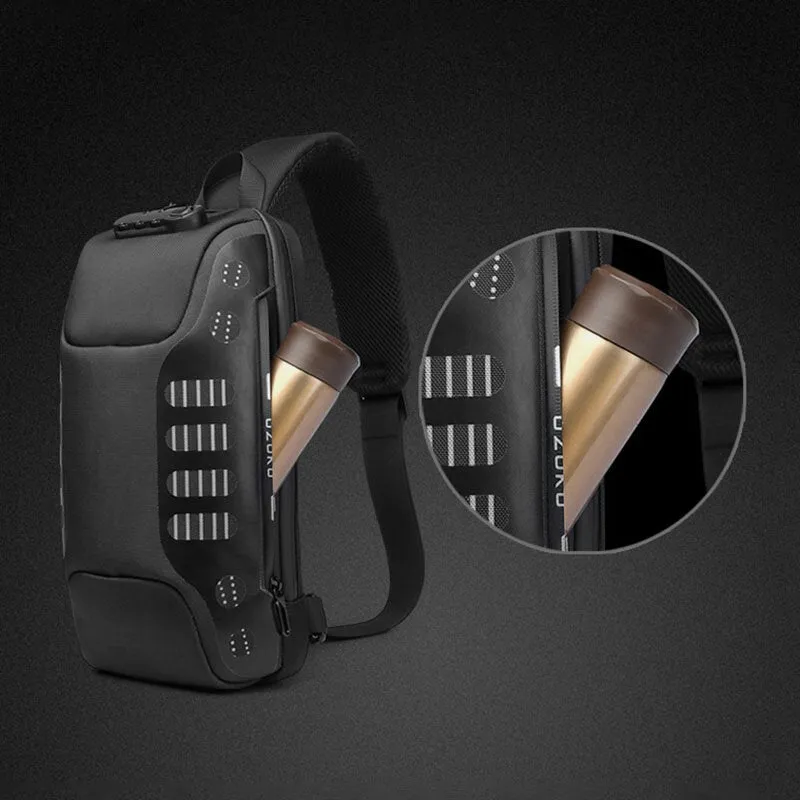 Men Oxford Multifunction Anti-theft Password Lock Chest Bag Casual Hidden Water Bottle Pocket Reflective Strip Design USB Charging Crossbody Shoulder Bag