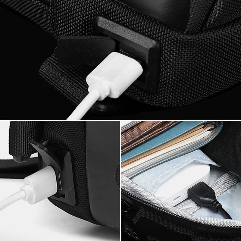 Men Oxford Multifunction Anti-theft Password Lock Chest Bag Casual Hidden Water Bottle Pocket Reflective Strip Design USB Charging Crossbody Shoulder Bag