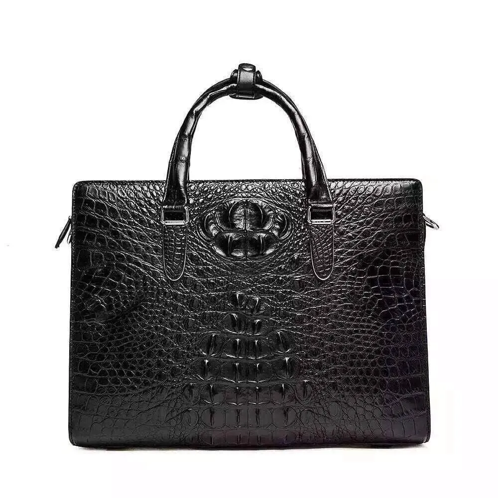 Mens Black Genuine Crocodile Bone Leather  Briefcase