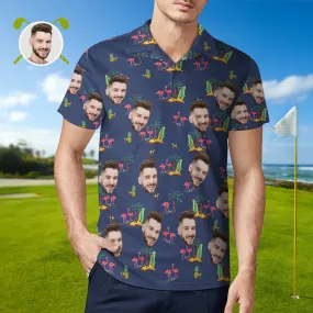 Men's Custom Face Shirt Personalised Golf Shirts For Him Coconut Flamingo