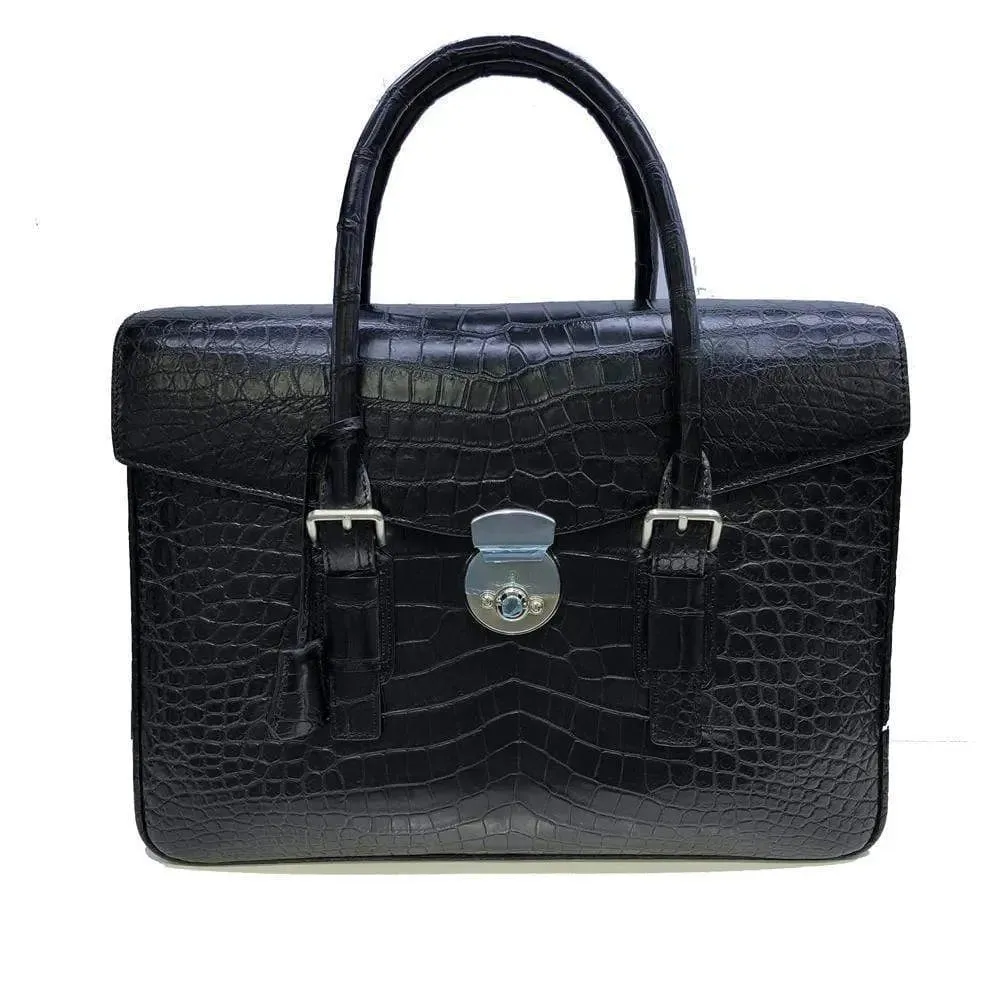 Men's Genuine Crocodile Leather Flapover Briefcase