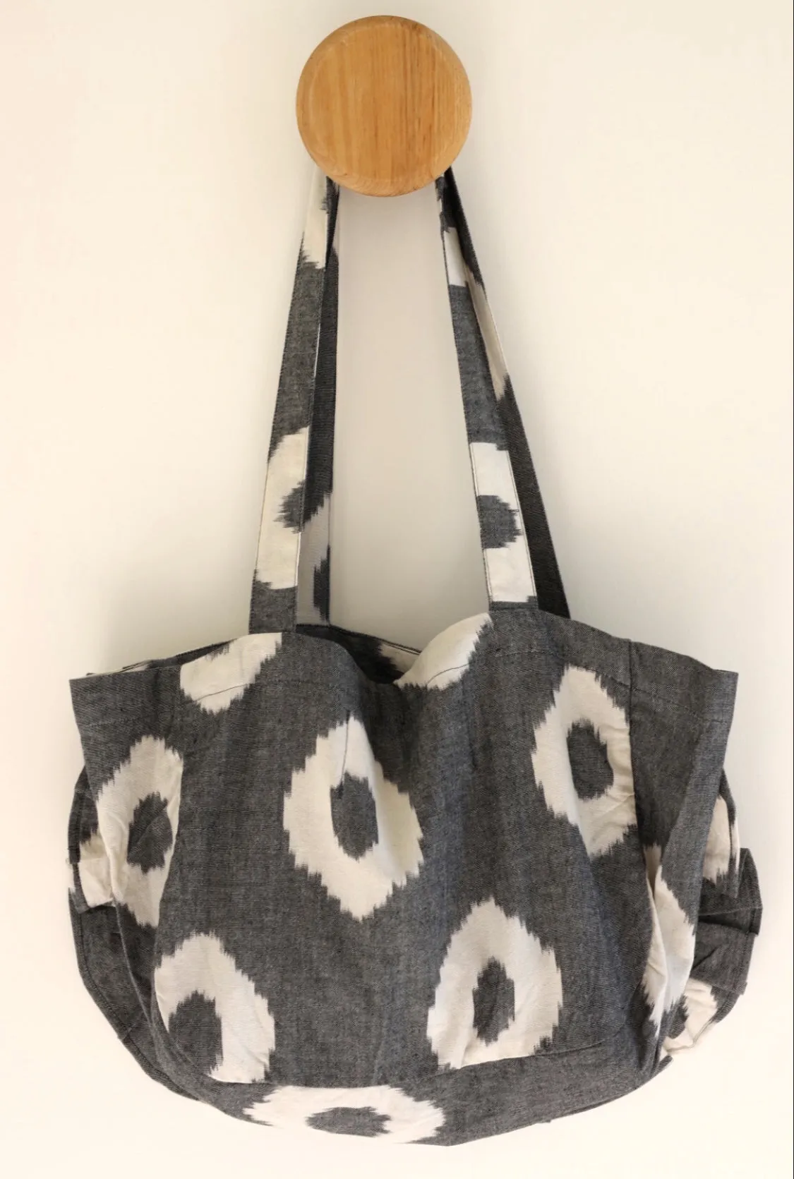 Mini Frill Tote -  Black Spot Ikat