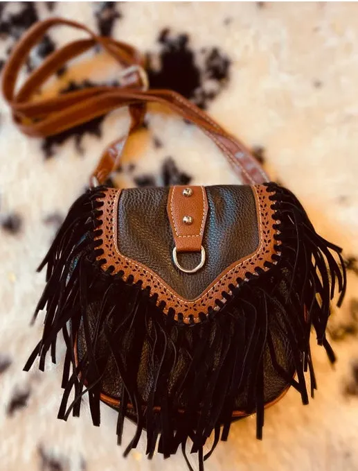 Mini Fringe Trim Flap Cross Body Bag