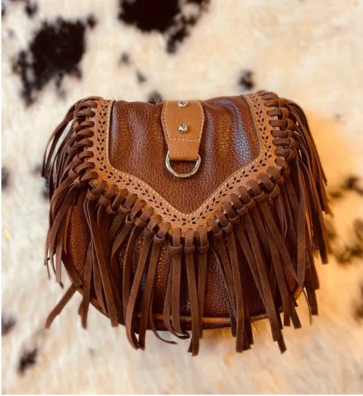 Mini Fringe Trim Flap Cross Body Bag