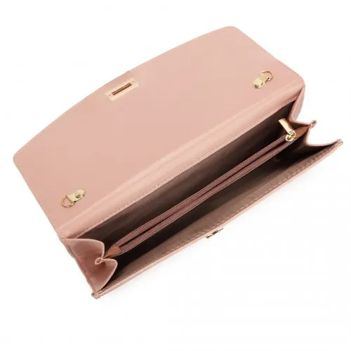 Miss Lulu Elegant Flap Clutch Leather Chain Evening Bag - Pink | Stylish & Versatile