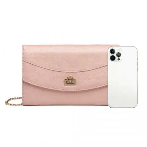 Miss Lulu Elegant Flap Clutch Leather Chain Evening Bag - Pink | Stylish & Versatile