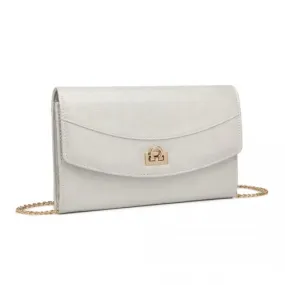 Miss Lulu Elegant Flap Clutch Leather Chain Evening Bag - Silver | Sophisticated & Stylish Handbag