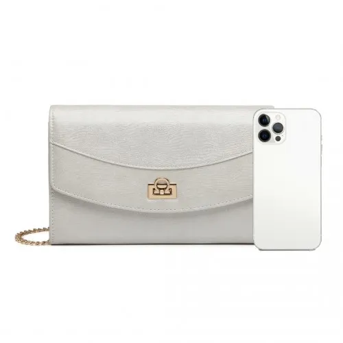 Miss Lulu Elegant Flap Clutch Leather Chain Evening Bag - Silver | Sophisticated & Stylish Handbag