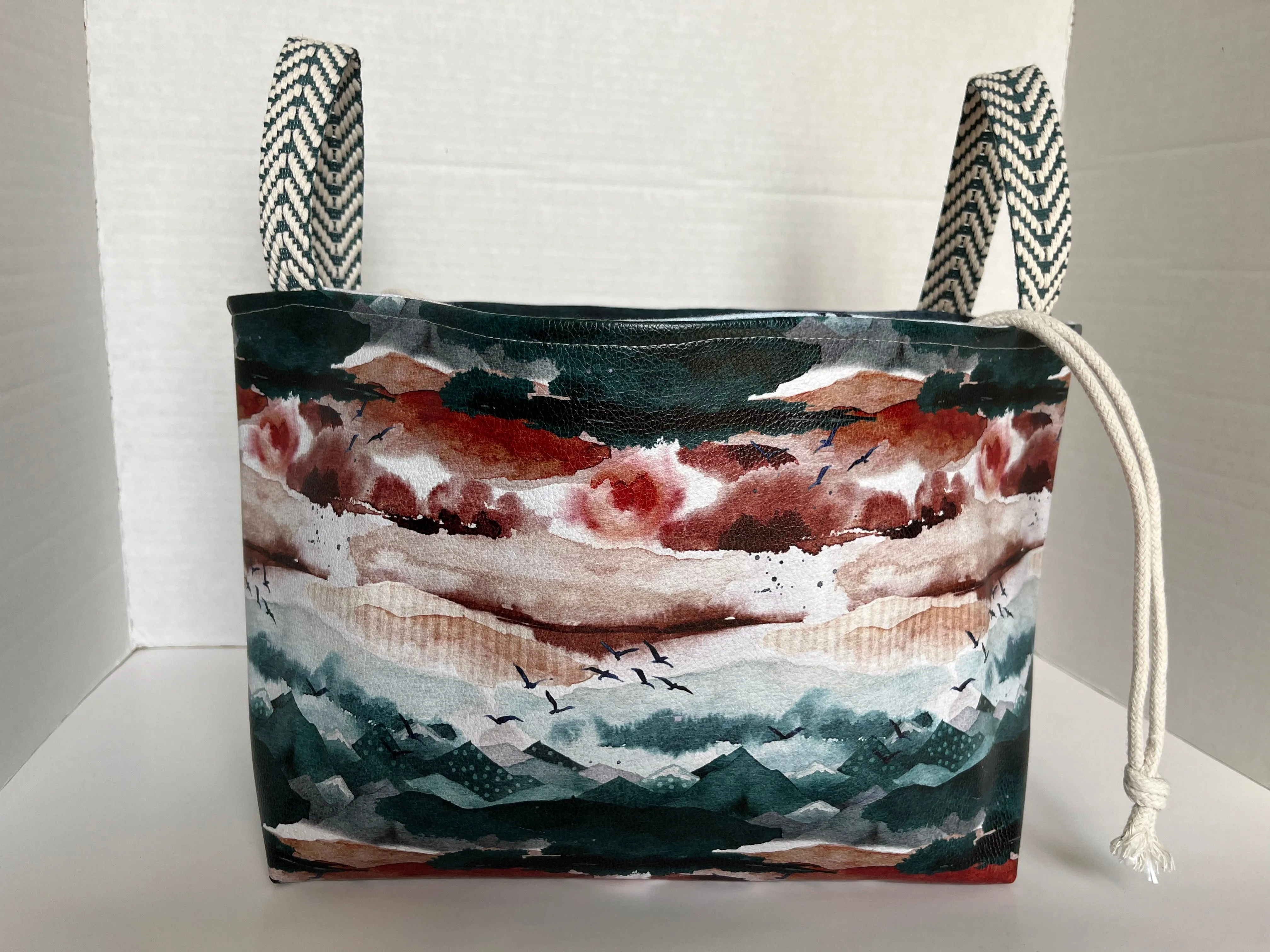 Mountain Landscape Vinyl Storage Bucket, Project Bag