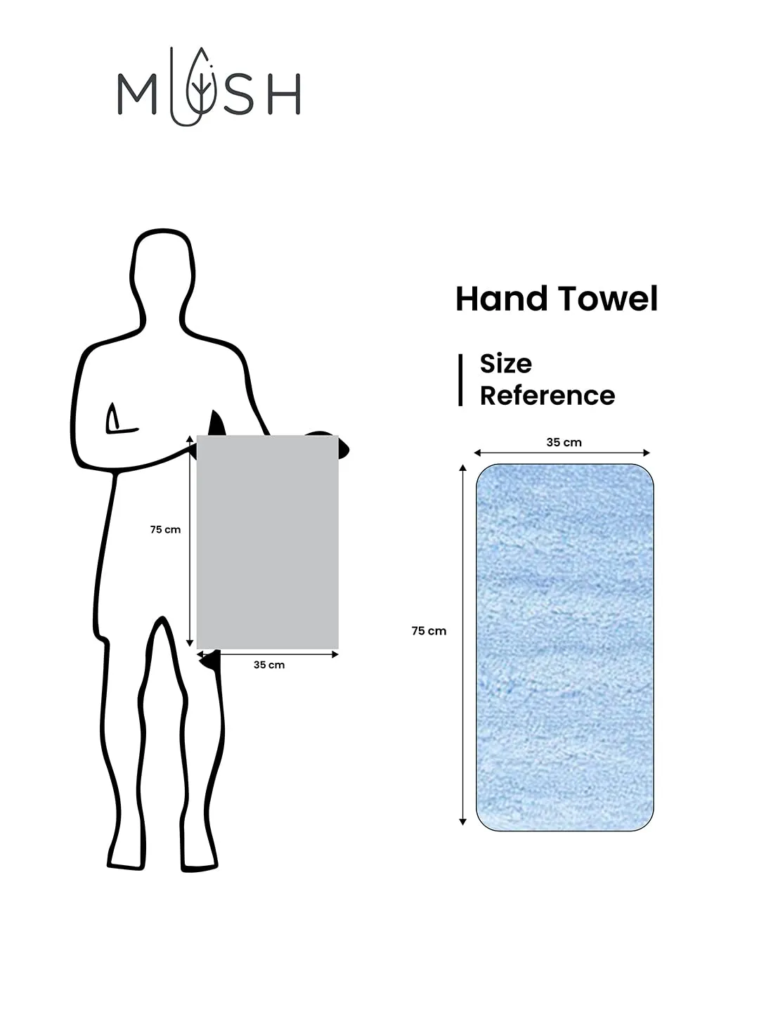 Mush Bamboo Hand Towel Set of 2 | 100% Bamboo | Ultra Soft, Absorbent & Quick Dry Towel for Daily use. Gym, Pool, Travel, Sports and Yoga | 75 X 35 cms | 600 GSM (Sky Blue & White)