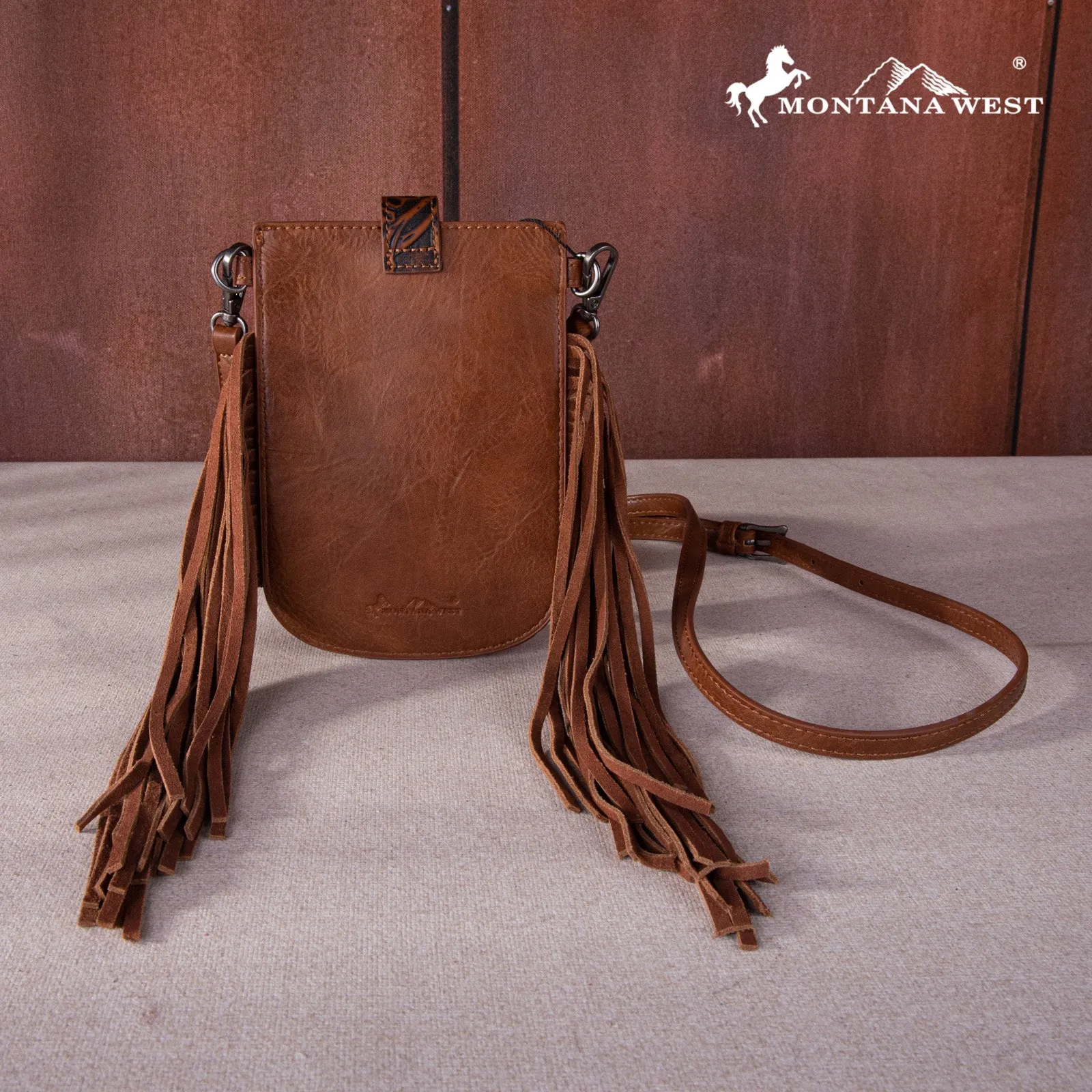 MW1263-200 Montana West Hair-On Cowhide Fringe Phone Wallet Crossbody