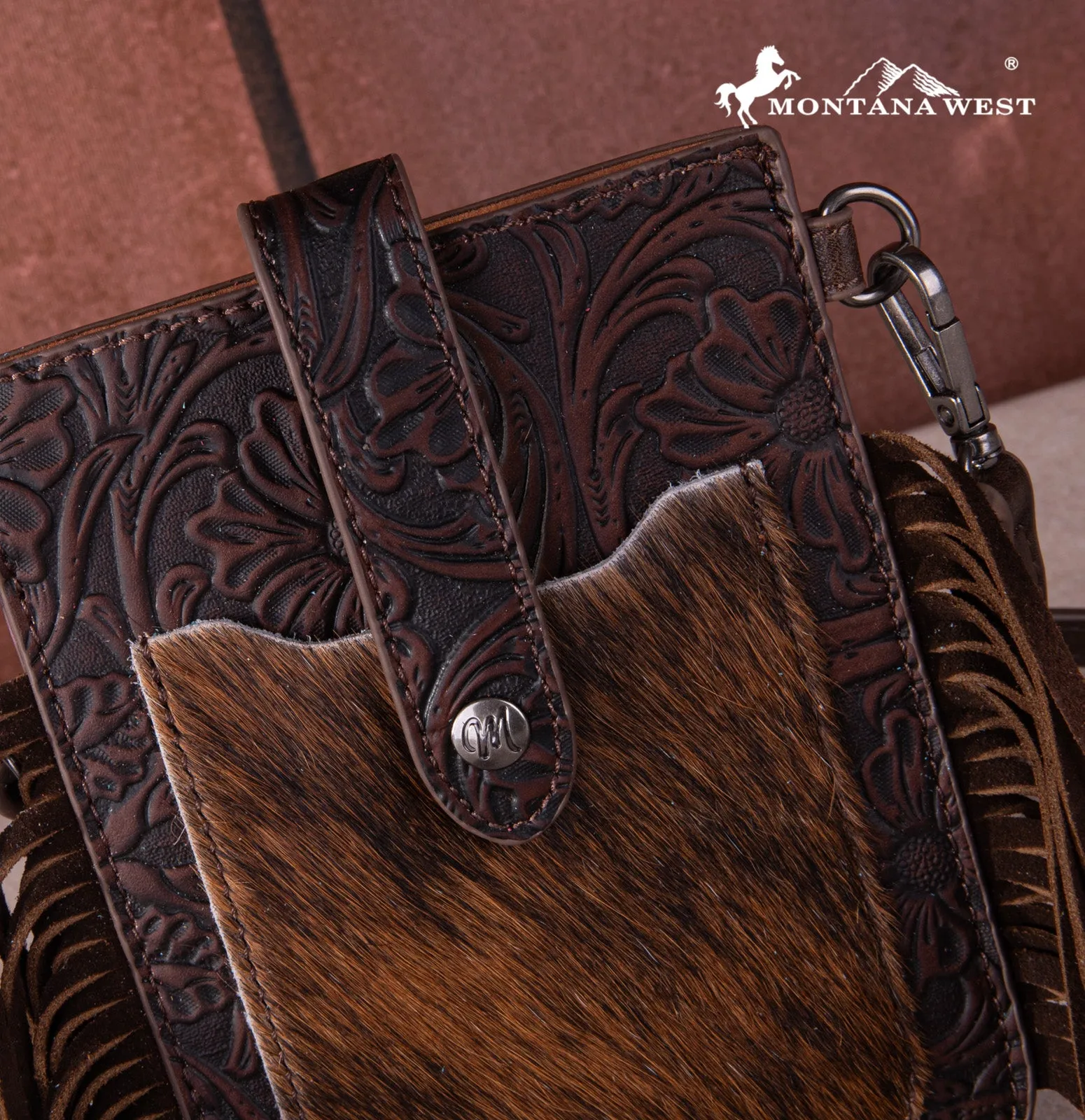 MW1263-200 Montana West Hair-On Cowhide Fringe Phone Wallet Crossbody