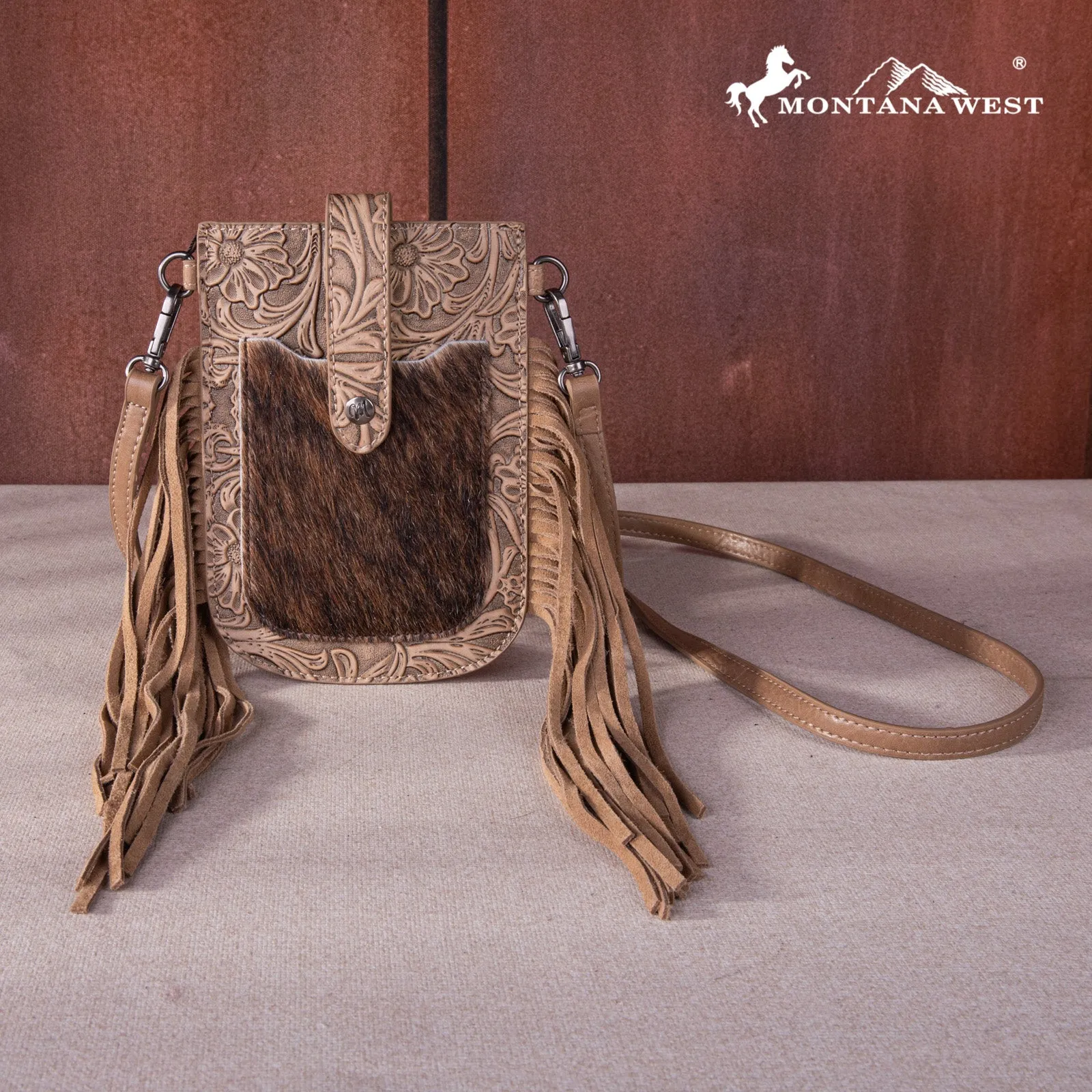 MW1263-200 Montana West Hair-On Cowhide Fringe Phone Wallet Crossbody