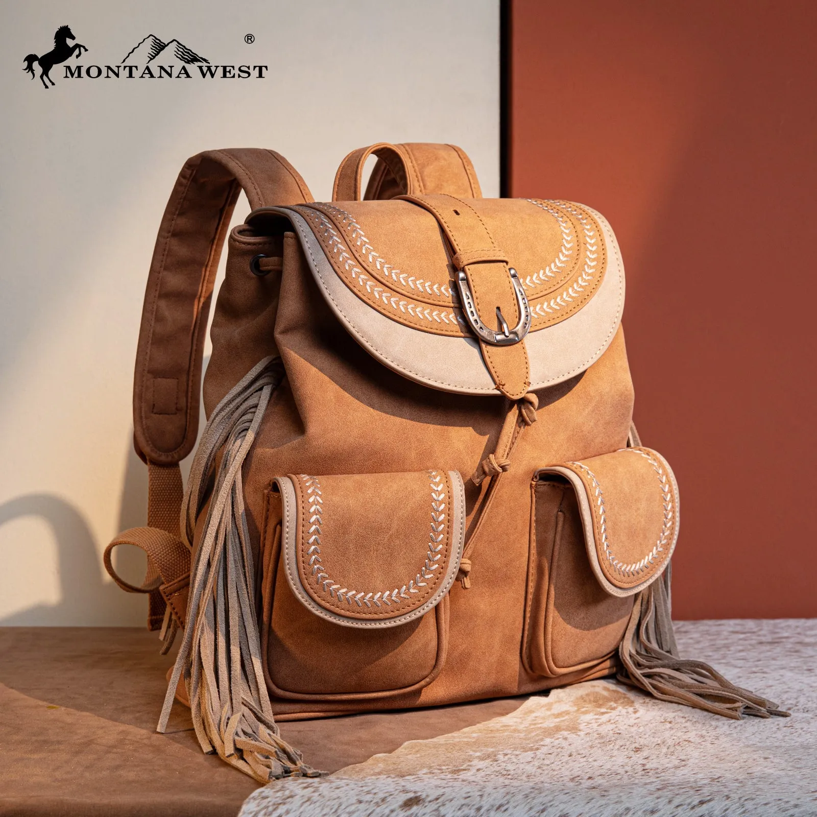 MW1289-9110 Montana West Fringe Buckle Collection Backpack