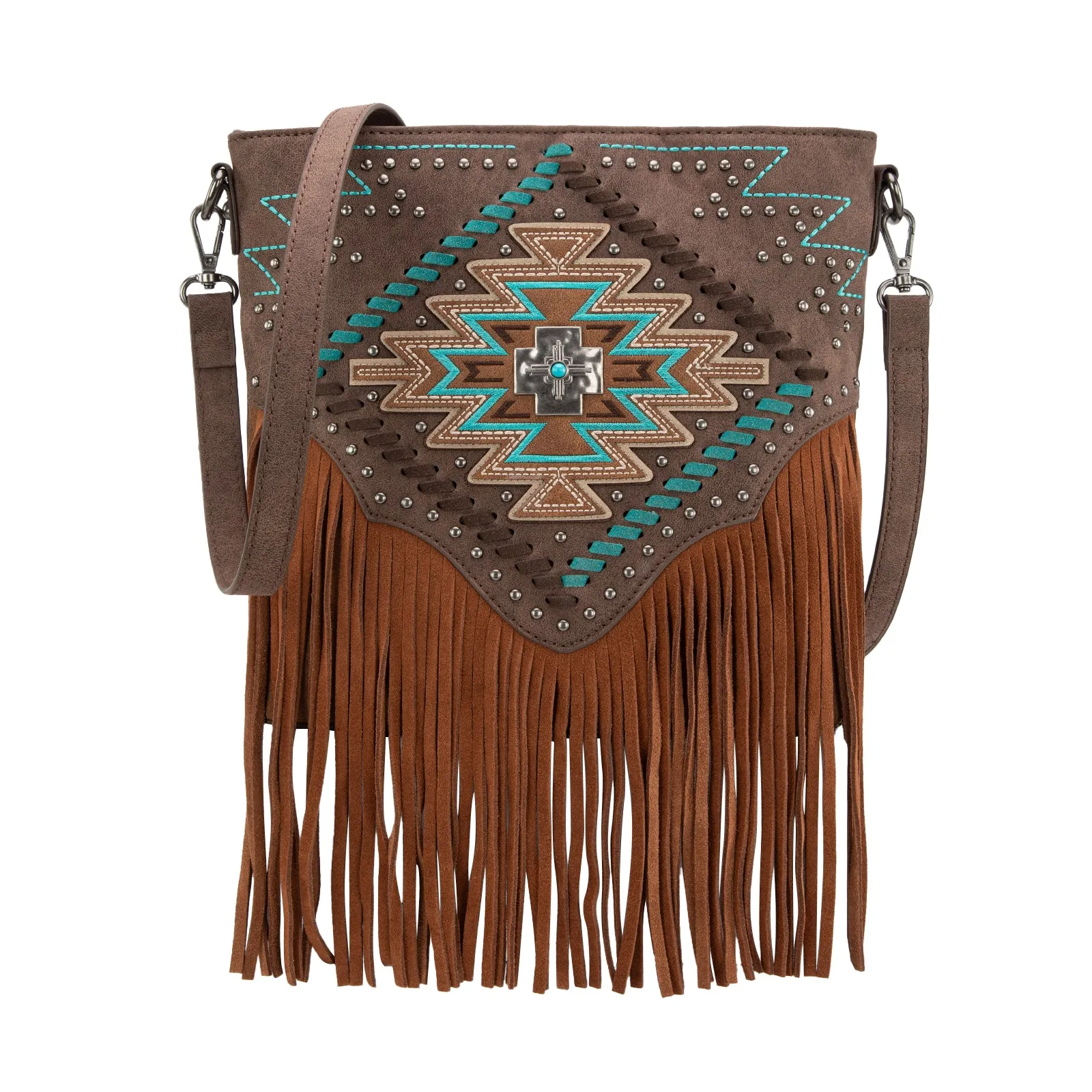 MW1315G-9360  Montana West Embroidered Aztec Collection Concealed Carry Crossbody - Coffee