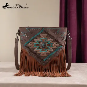 MW1315G-9360  Montana West Embroidered Aztec Collection Concealed Carry Crossbody - Coffee