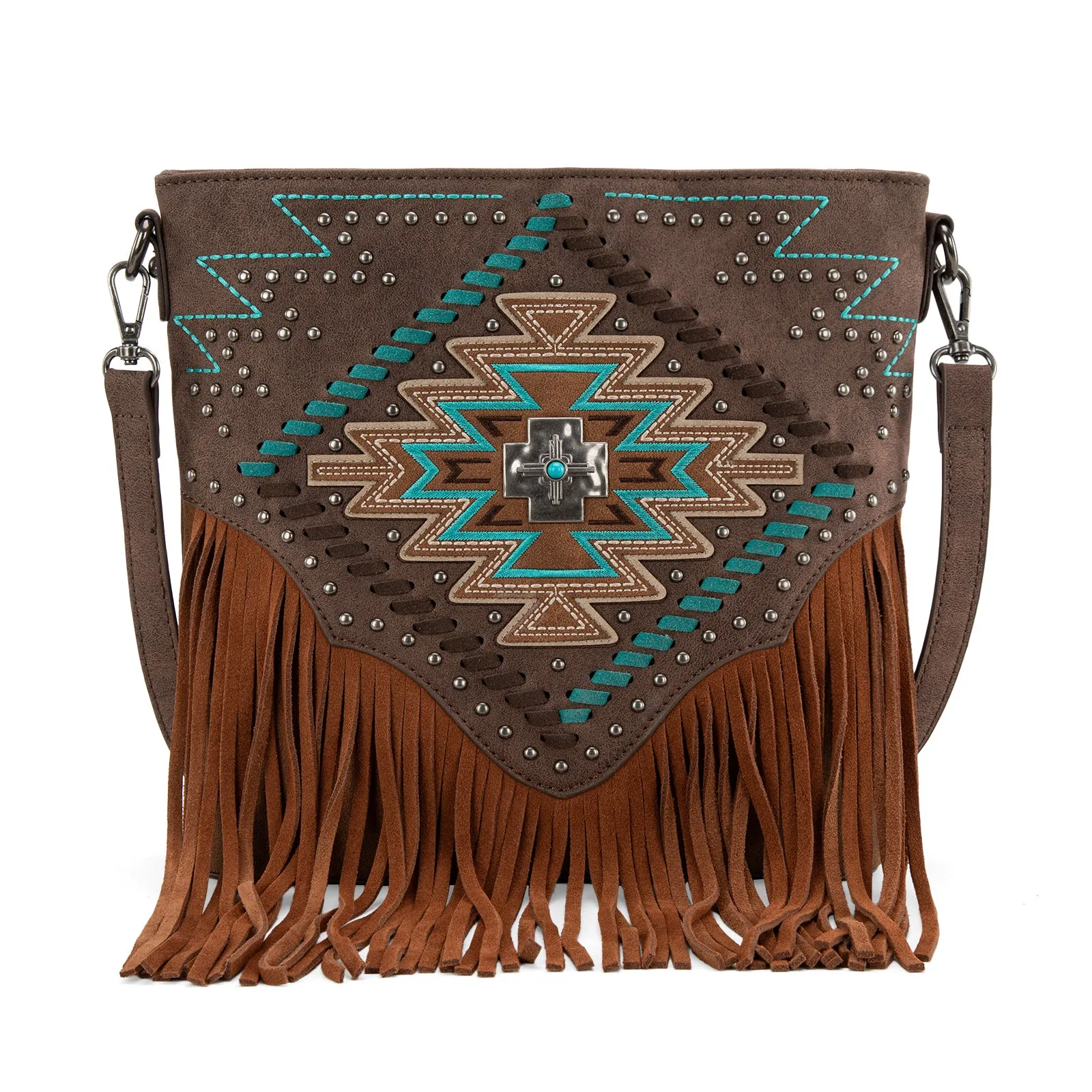 MW1315G-9360  Montana West Embroidered Aztec Collection Concealed Carry Crossbody - Coffee