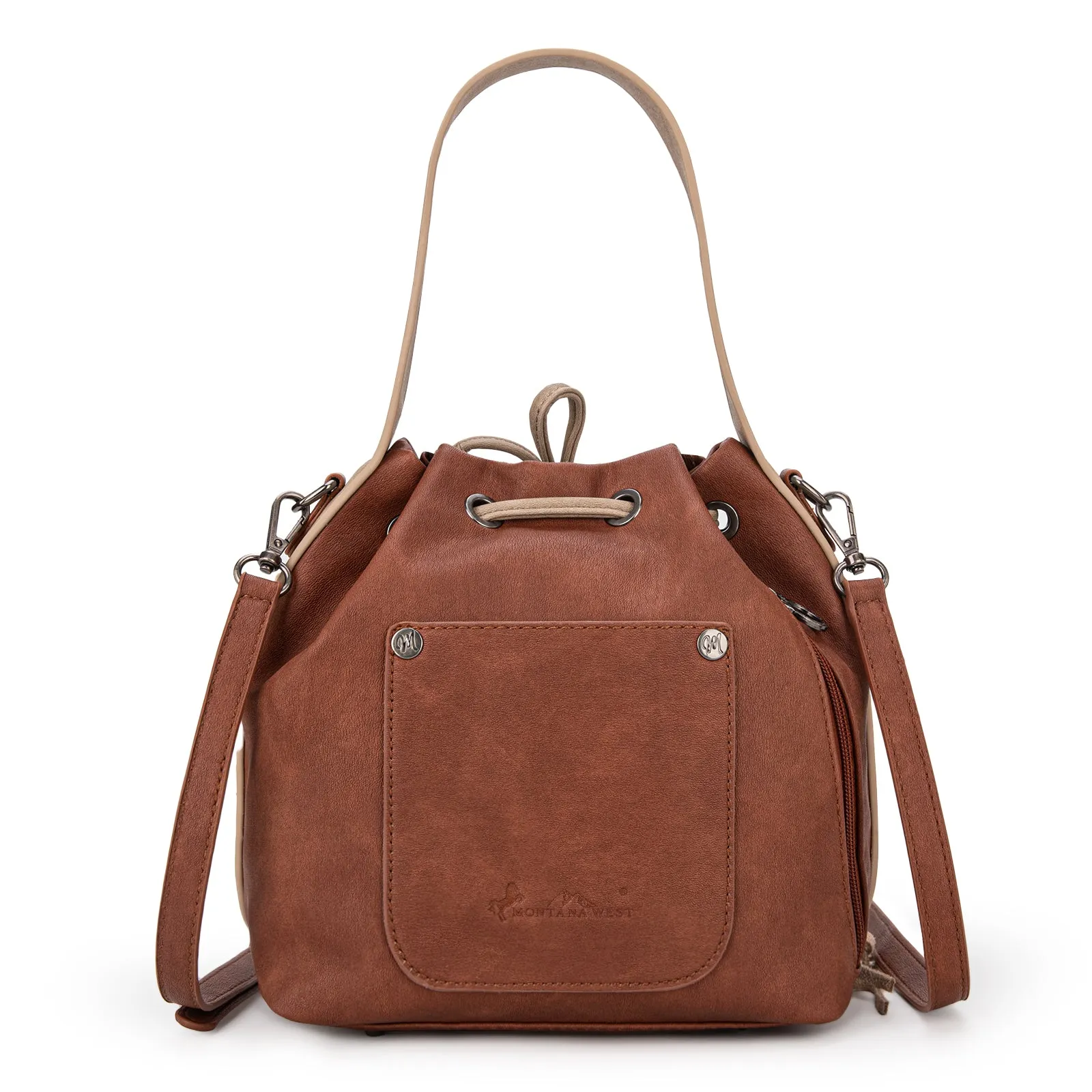 MWF1046-205S Montana West Hair-On Cowhide Drawstring Hobo/Crossbody - Brown