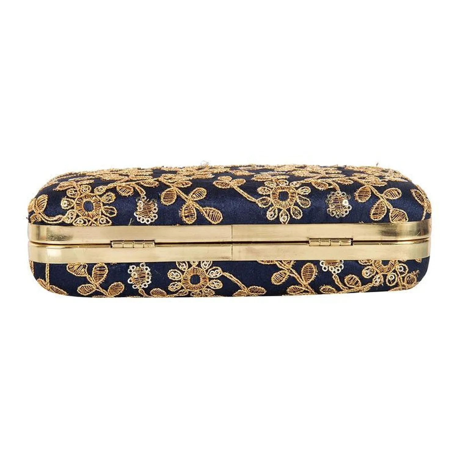 Navy Blue Colored Handcrafted Partywear Zari Embroidered Clutch