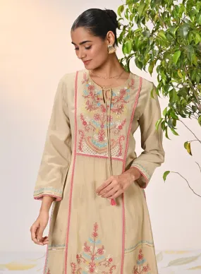 Nida Green Embroidered Crinkled Viscose Georgette Embroidered Kurta Set for Women