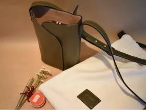 Olive Green Mini Leather Bucket Bag with Card Holder