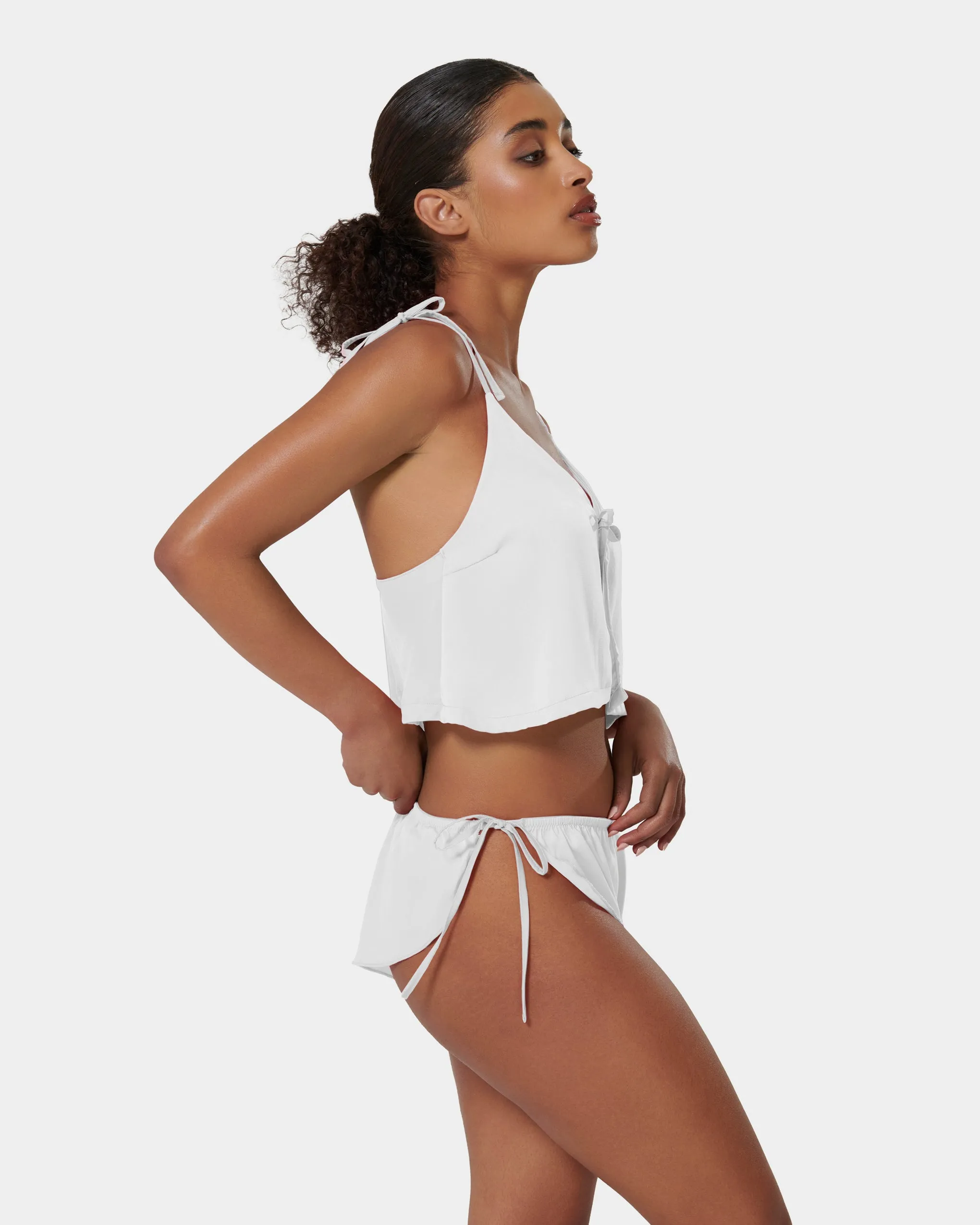 Ottilie Luxury Satin Crop Cami and Short Set White