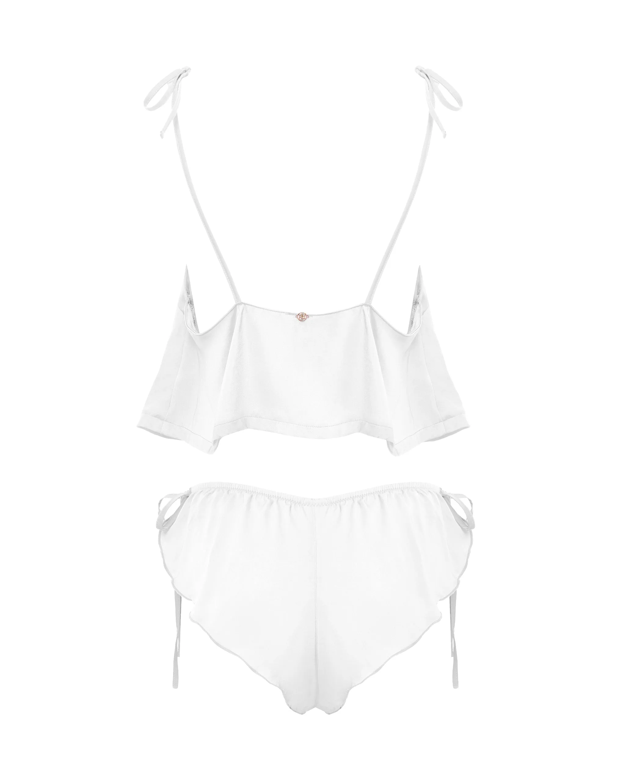 Ottilie Luxury Satin Crop Cami and Short Set White