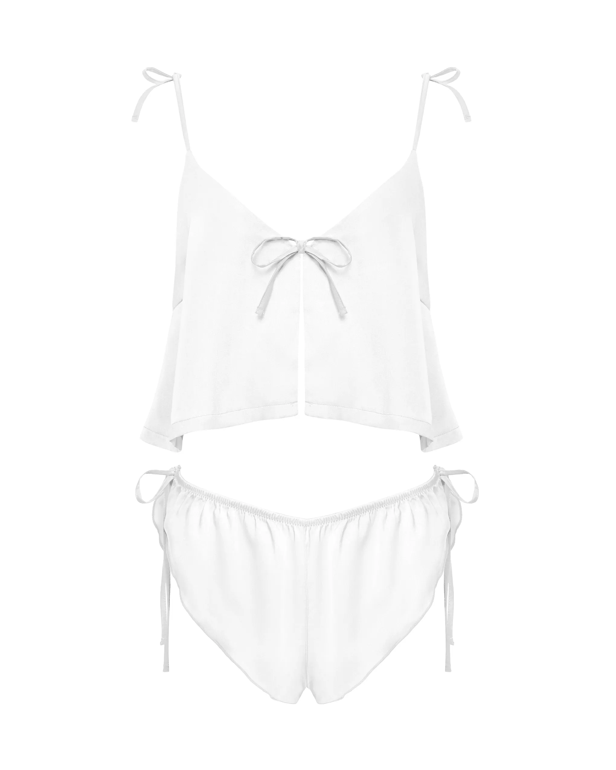 Ottilie Luxury Satin Crop Cami and Short Set White