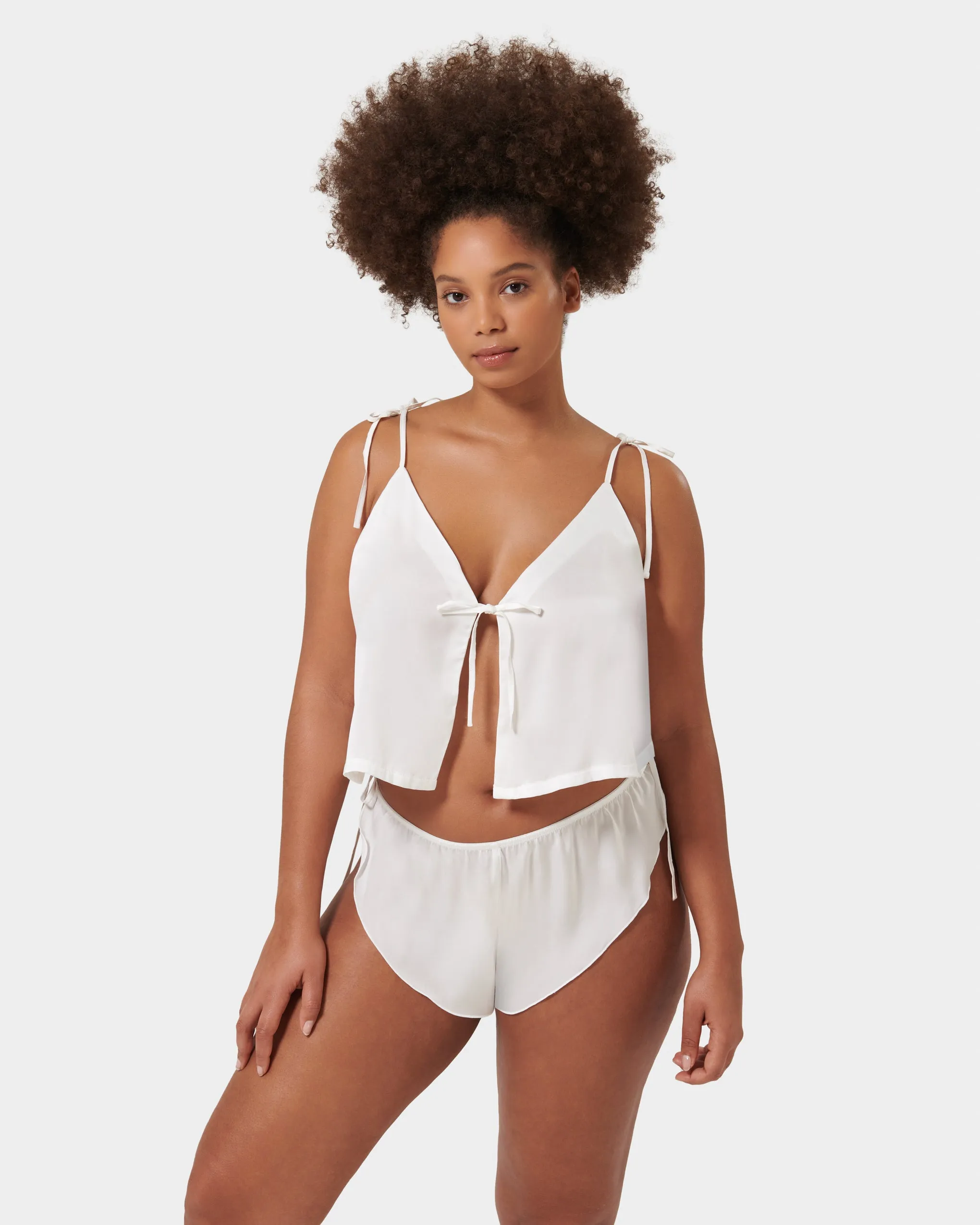 Ottilie Luxury Satin Crop Cami and Short Set White