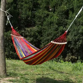 Outdoor Double Thickened Canvas Hammock Indoor Swing with Detachable Curved Rod, Size:190x100cm(Red Stripe)