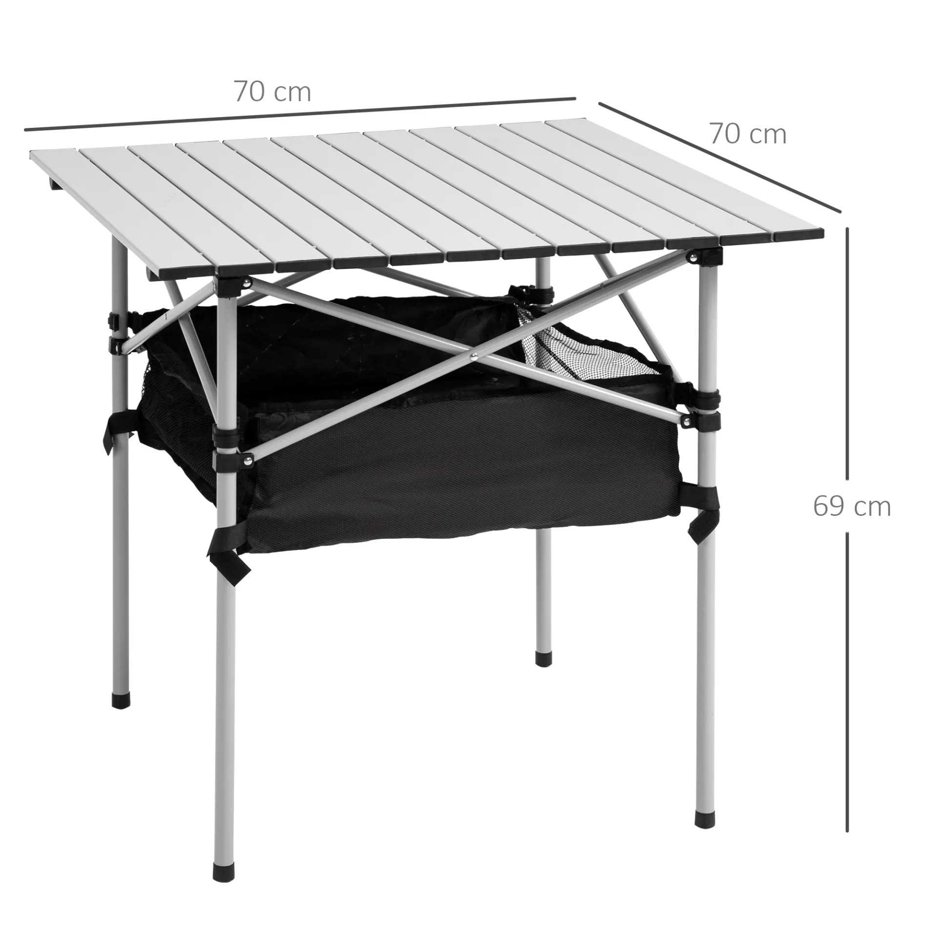 Outsunny Aluminum Roll-Top Table with Mesh Bag - Lightweight and Portable Camping and Outdoor Dining Furniture - Silver