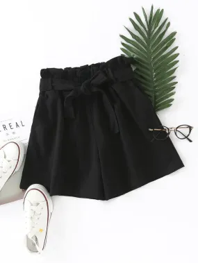 Paperbag Waist Self Tie Shorts