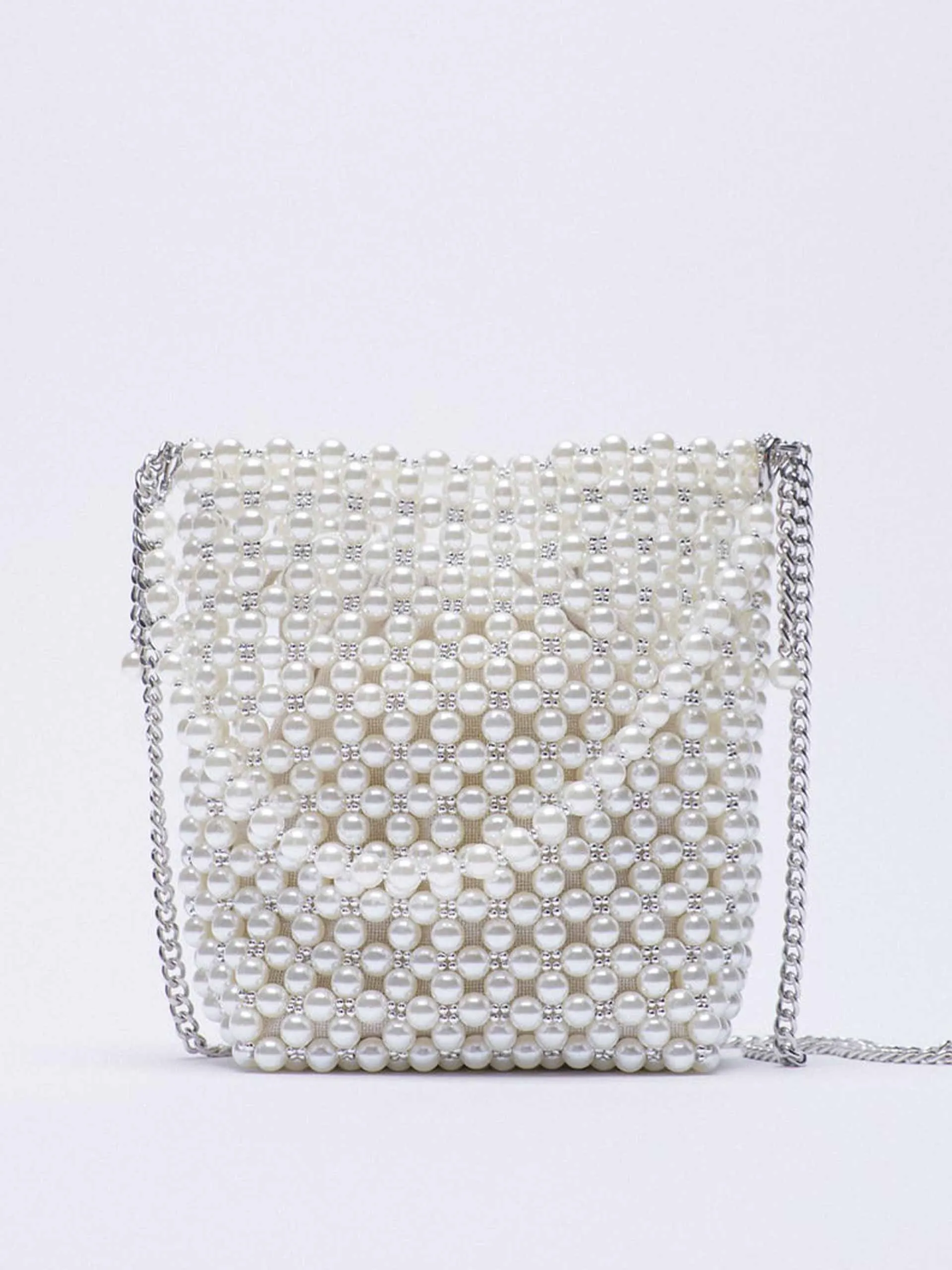 Pearl bead mini bucket bag