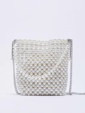 Pearl bead mini bucket bag