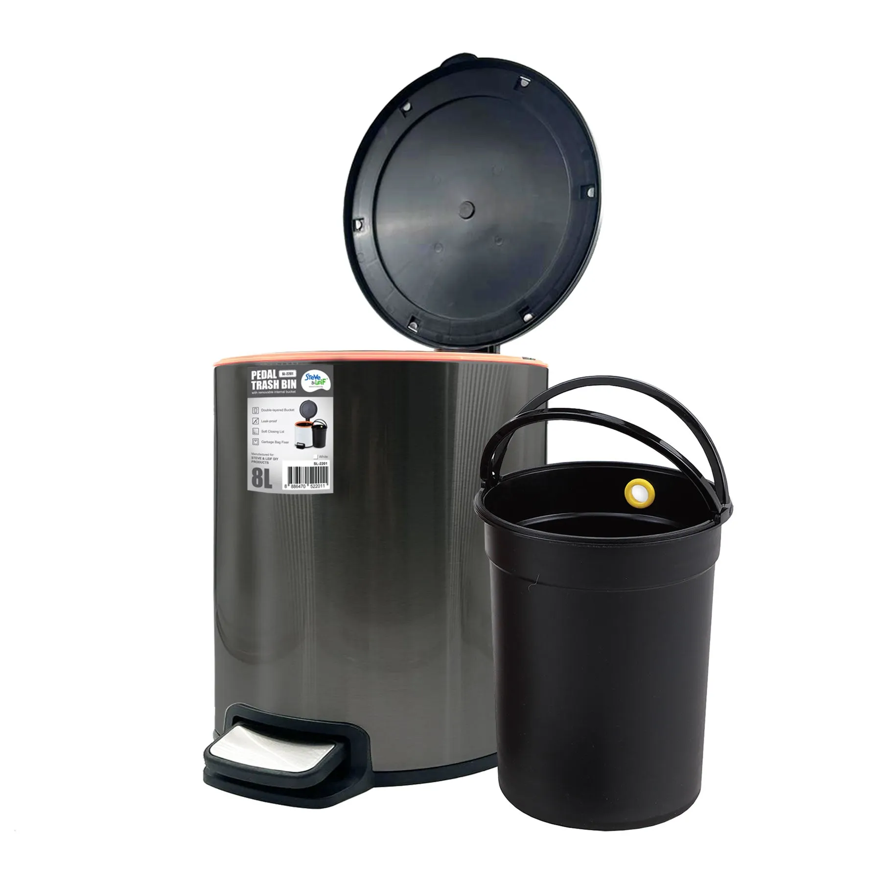 Pedal Trash Bin / Waste Bin / Dustbin 8L (Stainless Steel/White/Black)