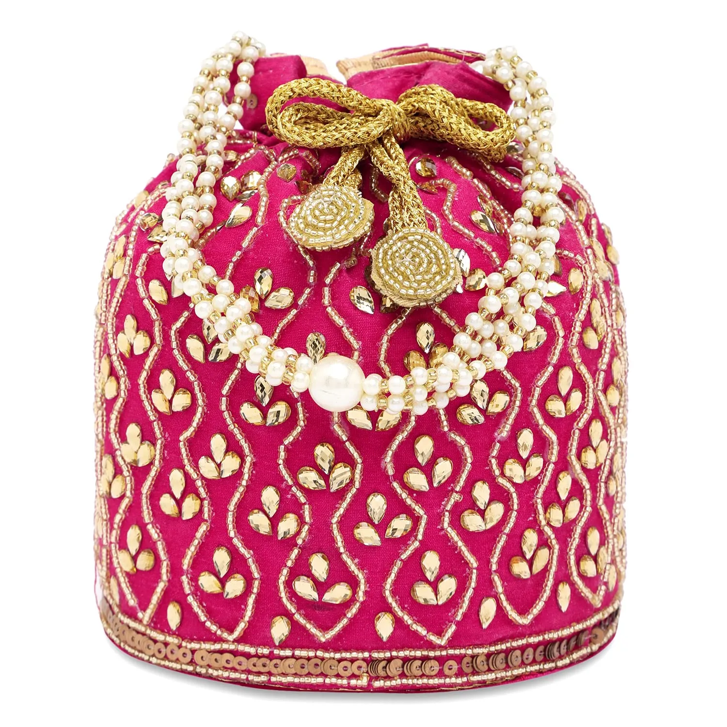 Peora Rani Pink Potli Bags for Women Evening Bag Clutch Ethnic Bride Purse with Drawstring(P88RP)