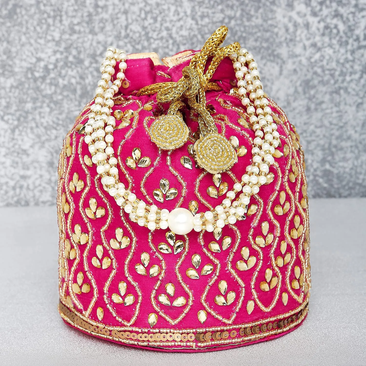 Peora Rani Pink Potli Bags for Women Evening Bag Clutch Ethnic Bride Purse with Drawstring(P88RP)