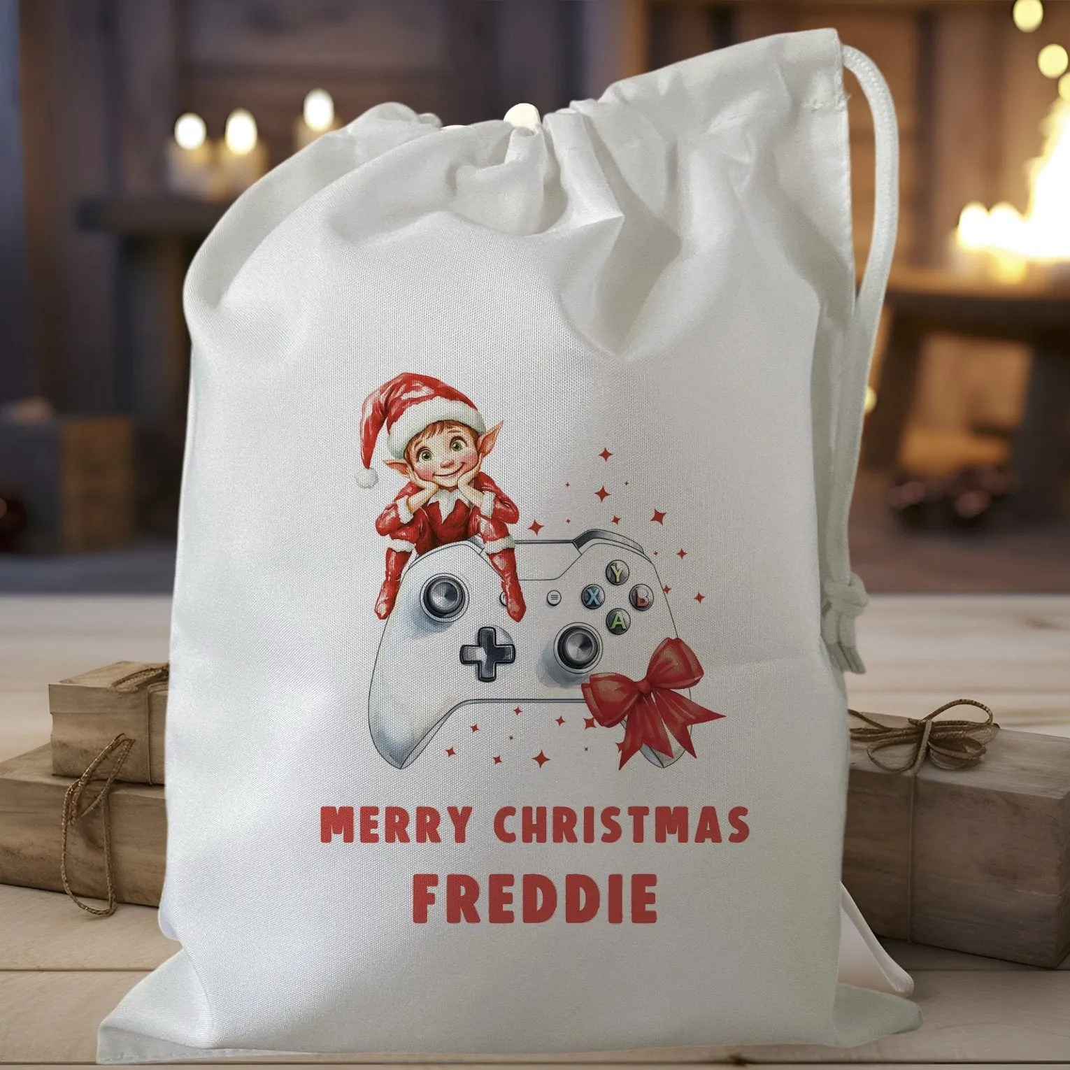 Peronalised Christmas Eve Treat Bag - Gamer Elf