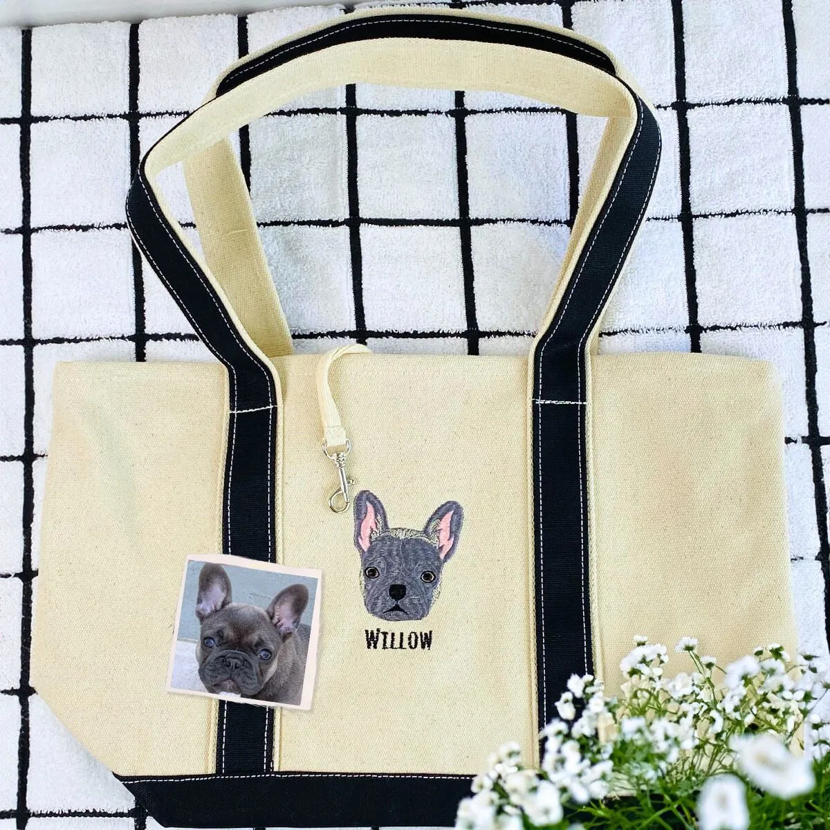 Personalized Dog Tote Bag with Custom Embroidered Photo - Unique Dog Mom Gift Idea