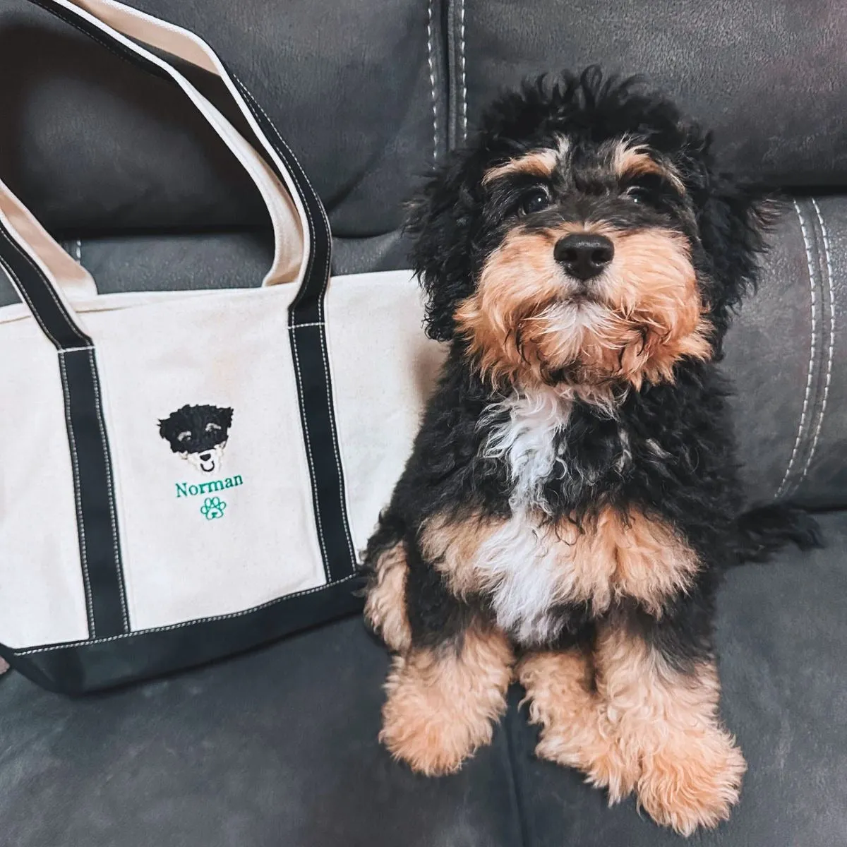 Personalized Dog Tote Bag with Custom Embroidered Photo - Unique Dog Mom Gift Idea