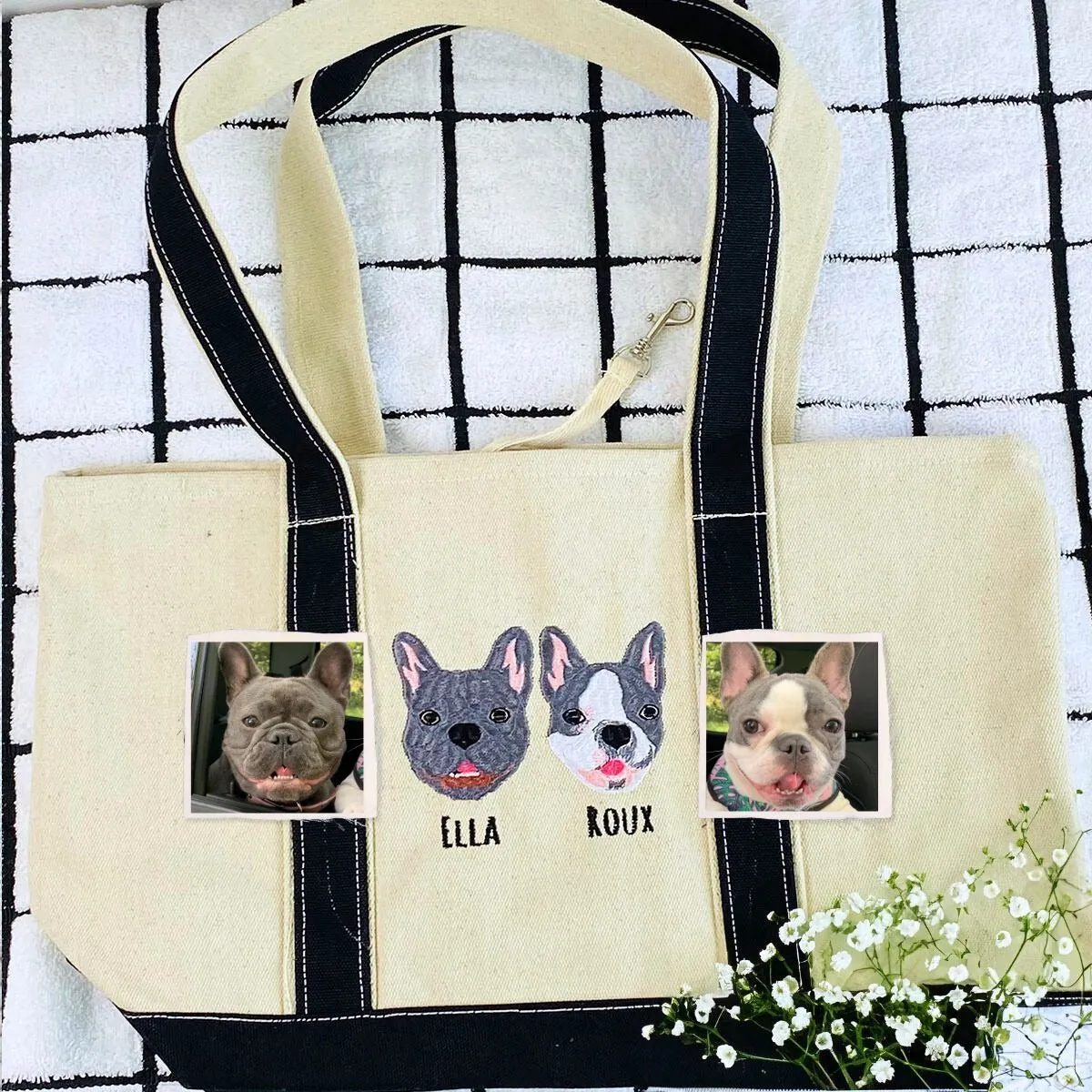 Personalized Dog Tote Bag with Custom Embroidered Photo - Unique Dog Mom Gift Idea