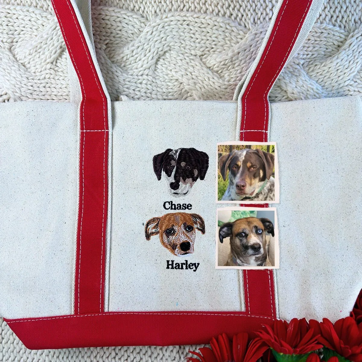 Personalized Dog Tote Bag with Custom Embroidered Photo - Unique Dog Mom Gift Idea