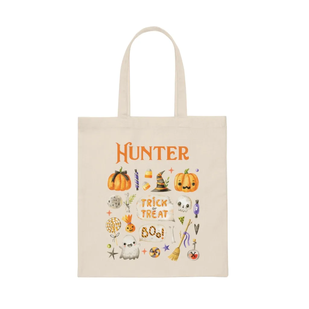 Personalized Halloween Totes, Custom Name Trick or Treat Cotton Candy Spooky Fall Bags Party