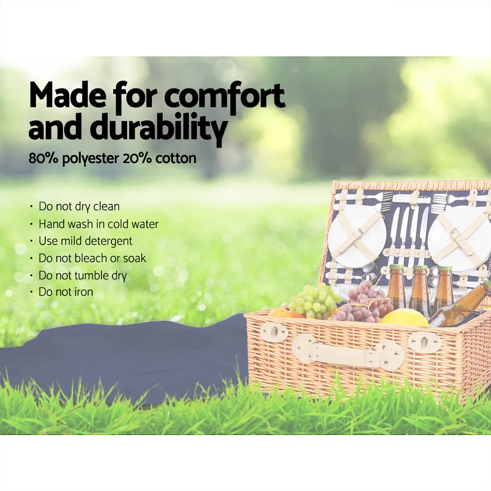 Picnic Basket Wicker with Insulated Blanket Navy