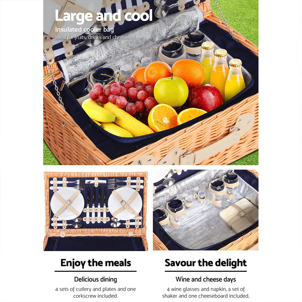 Picnic Basket Wicker with Insulated Blanket Navy