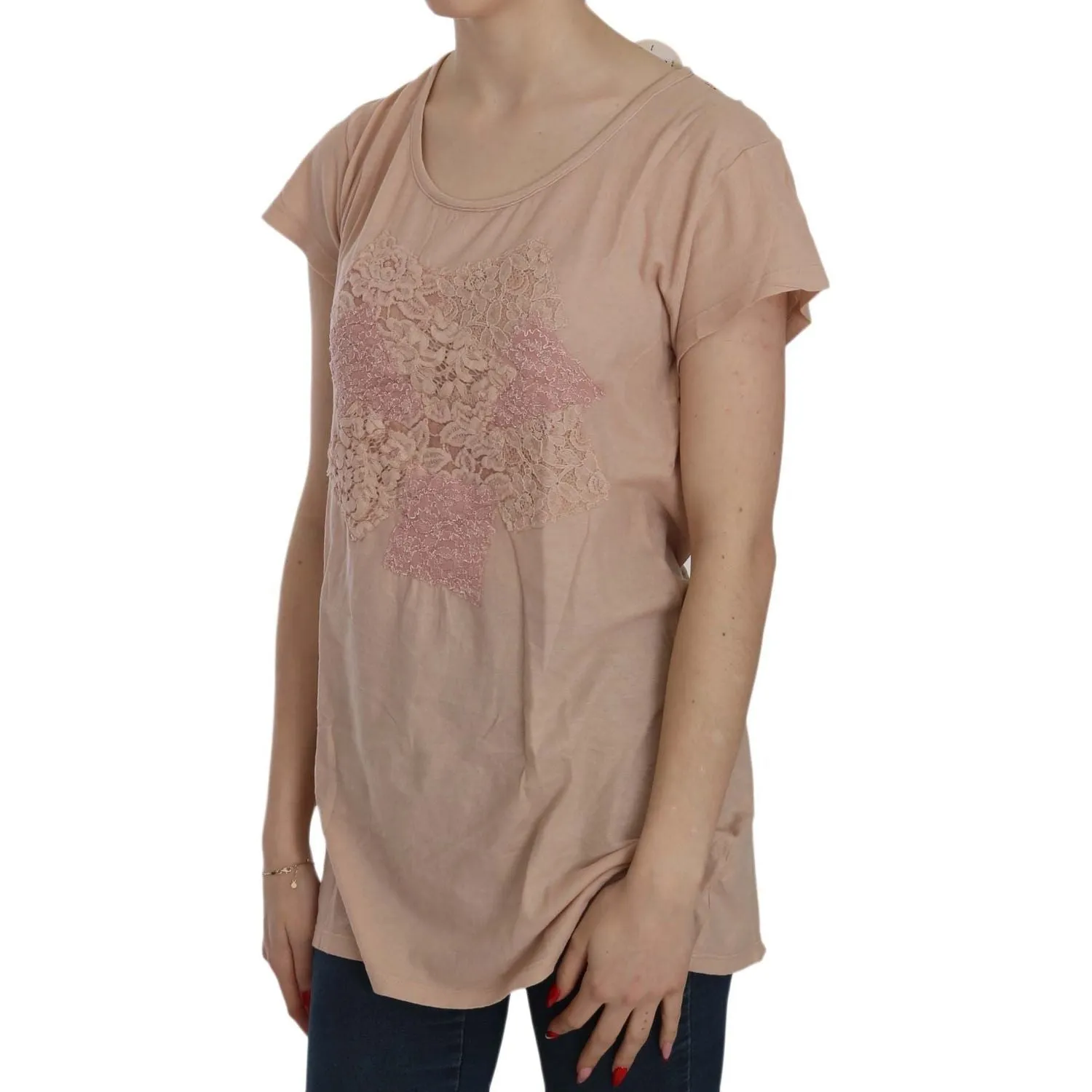 PINK MEMORIES Elegant Cream Lace Round Neck Blouse