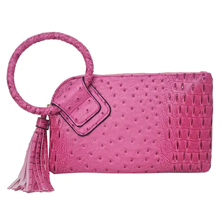 Pink NGIL Textured Fashion Faux Leather Mini Purse With Fringe Tassel